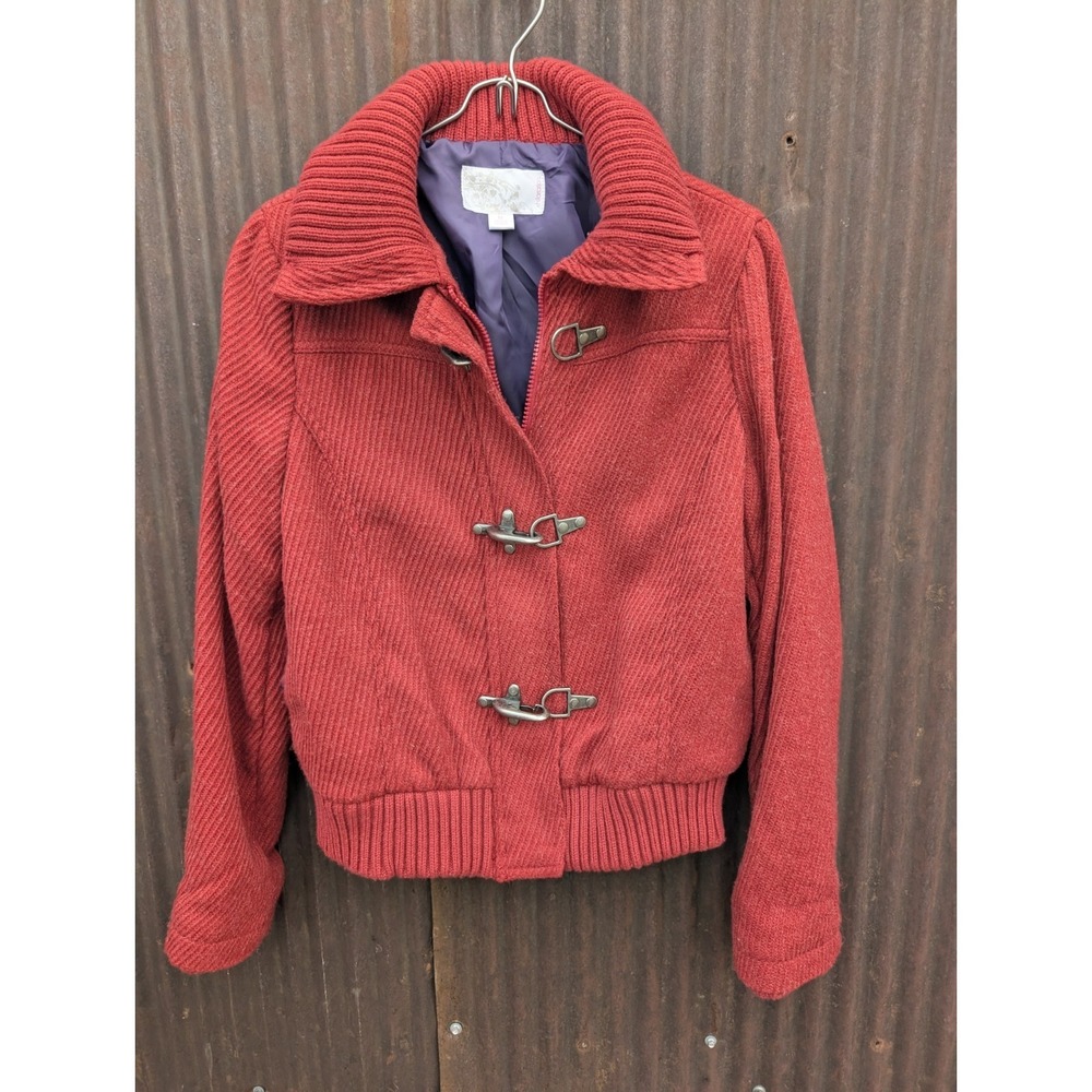 Vintage Y2K Xhilaration Knit Bomber Jacket Medium Red Toggle Buckle Nautical